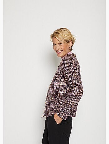 Veste encolure ronde finition frangée