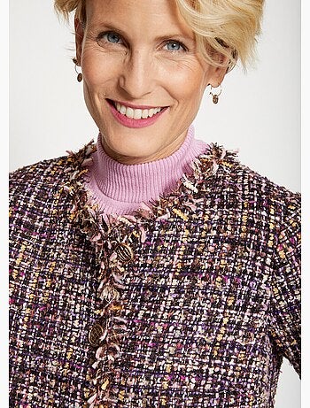 Veste encolure ronde finition frangée