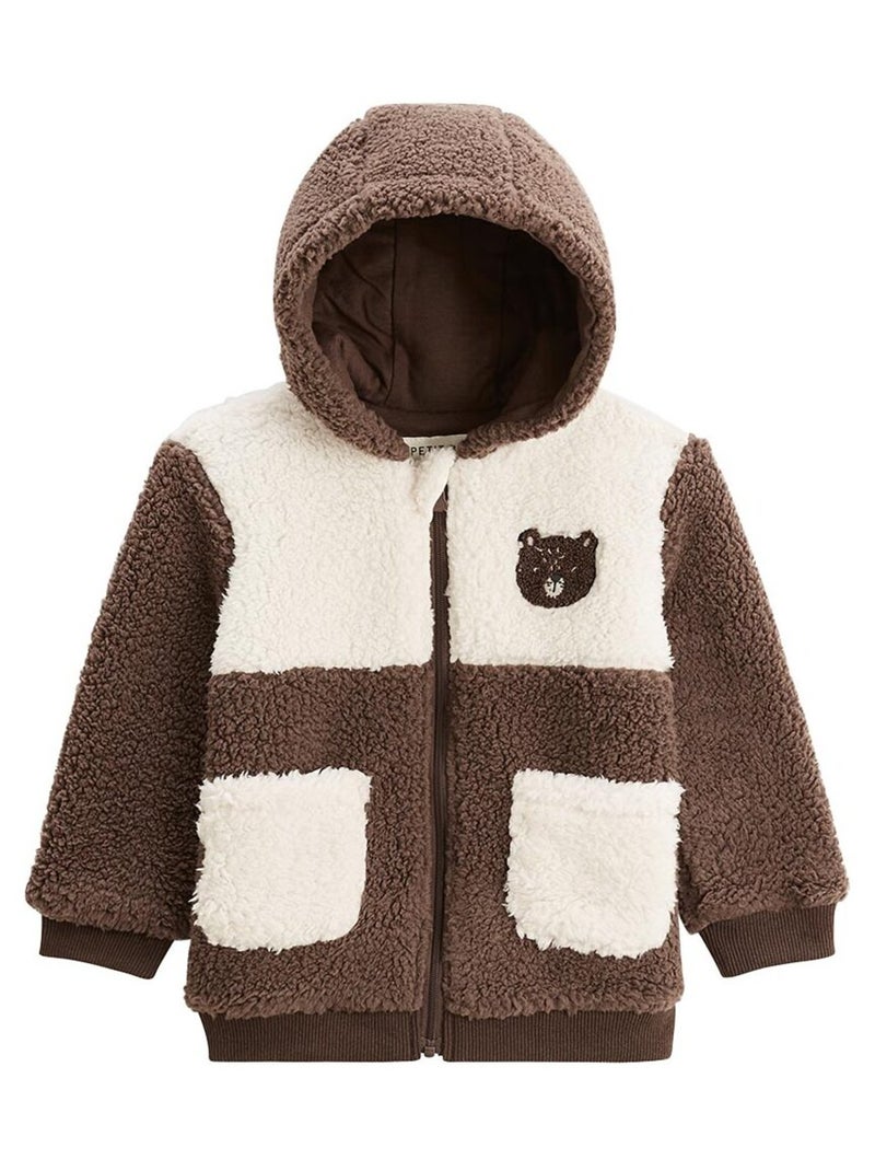 Veste enfant en sherpa avec capuche Cracotte Marron - Kiabi