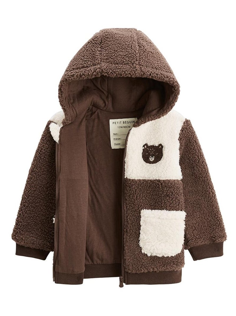 Veste enfant en sherpa avec capuche Cracotte Marron - Kiabi