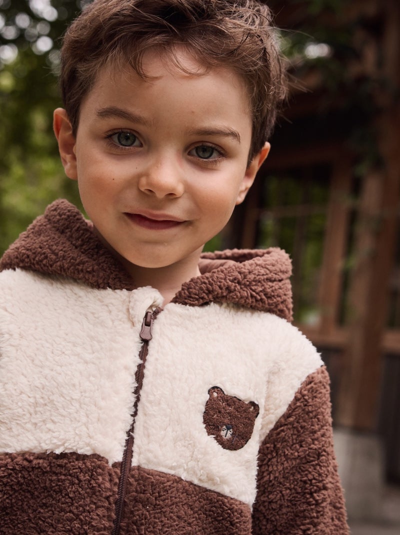 Veste enfant en sherpa avec capuche Cracotte Marron - Kiabi