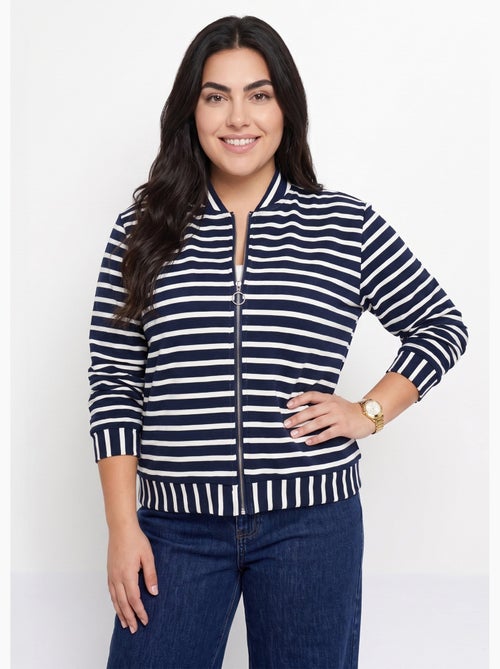Veste esprit teddy en maille rayée - afibel - Kiabi