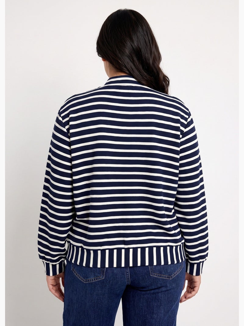 Veste esprit teddy en maille rayée - afibel Marine/Blanc - Kiabi