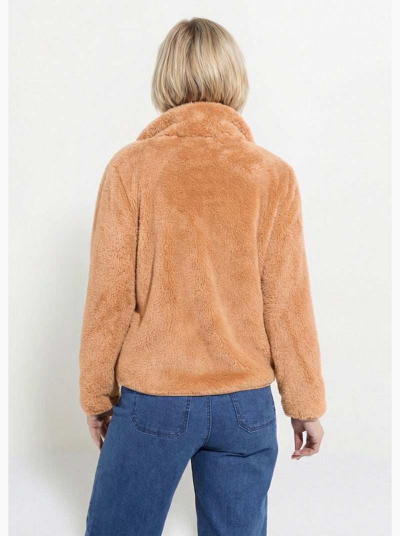 Veste fausse fourrure col montant manches longues - Afibel Camel - Kiabi