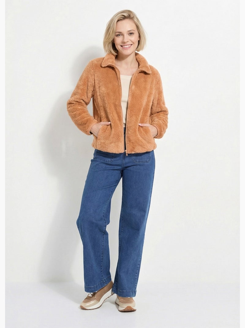 Veste fausse fourrure col montant manches longues - Afibel Camel - Kiabi