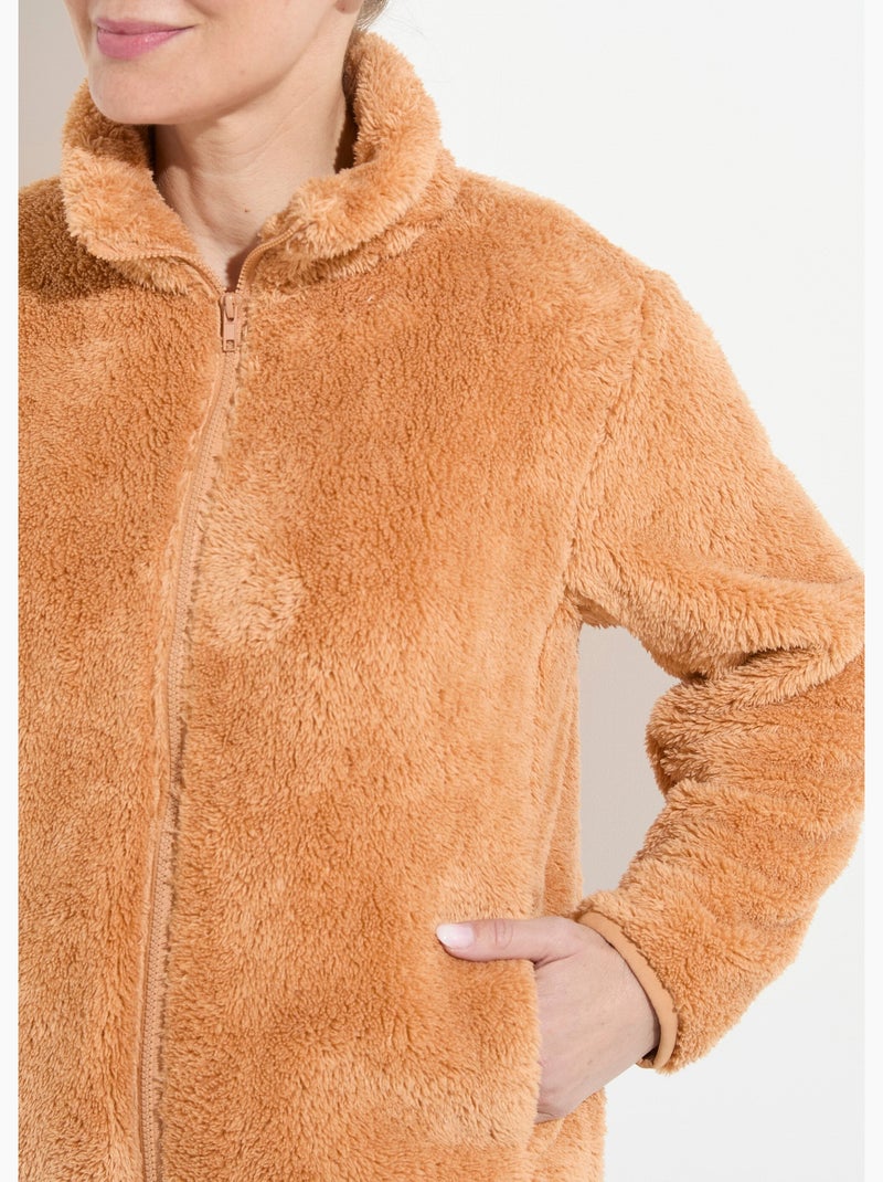 Veste fausse fourrure col montant manches longues - Afibel Camel - Kiabi