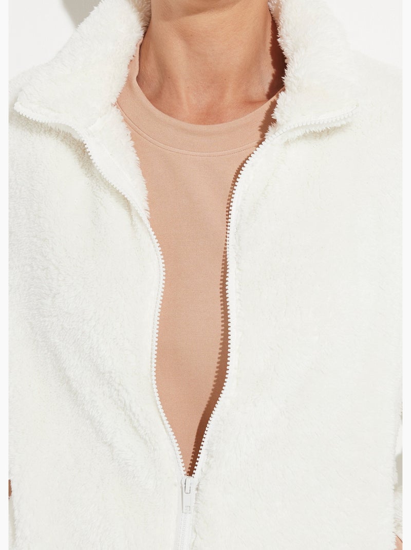 Veste fausse fourrure col montant manches longues - Afibel Ecru - Kiabi