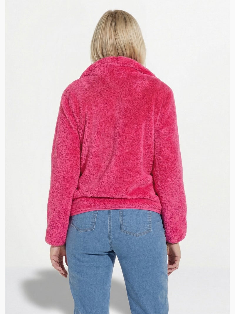 Veste fausse fourrure col montant manches longues - Afibel Rose fushia - Kiabi