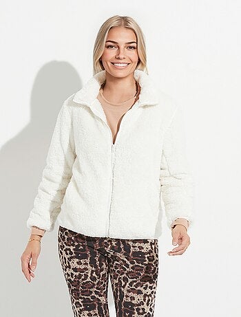 Veste fausse fourrure col montant manches longues