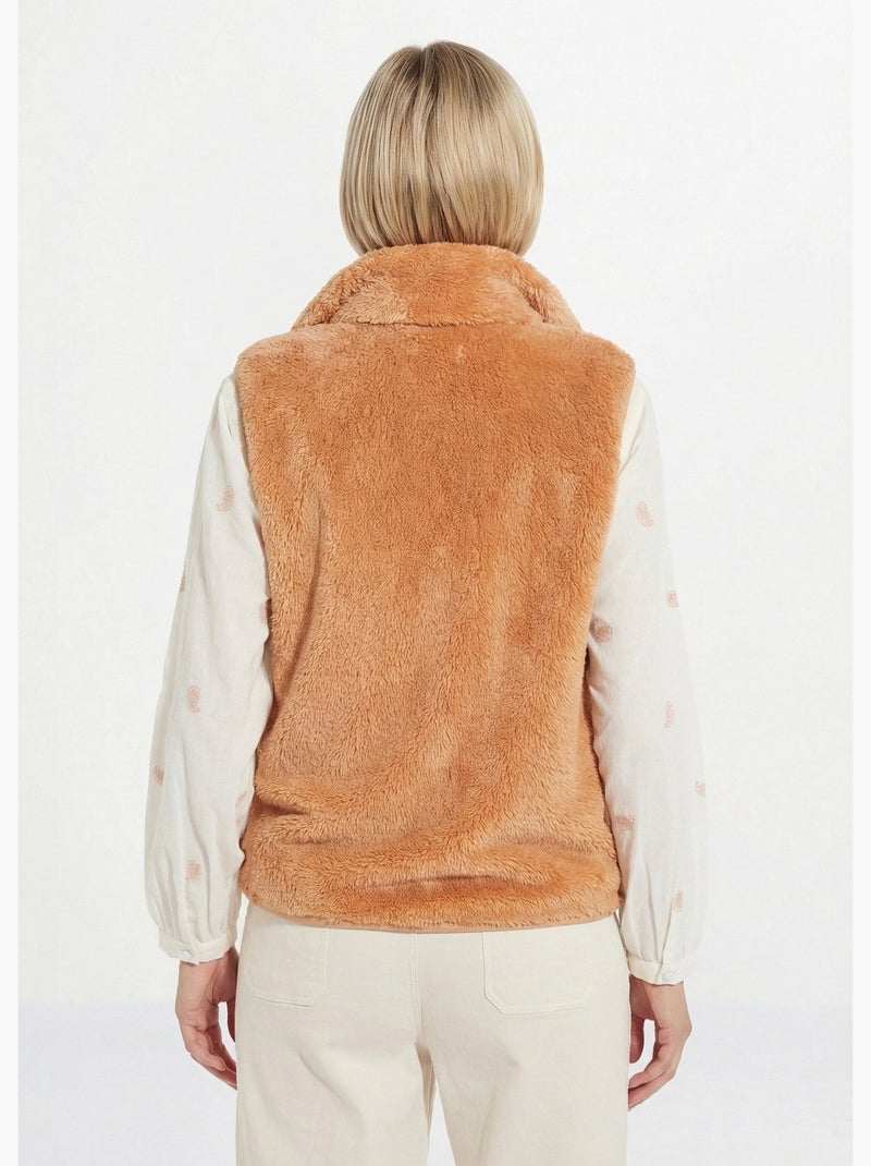 Veste fausse fourrure sans manches col montant - Afibel Camel - Kiabi