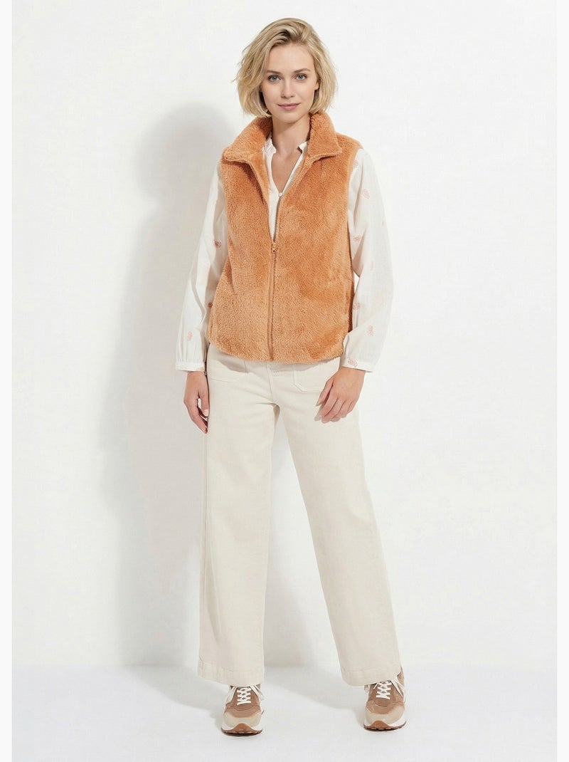 Veste fausse fourrure sans manches col montant - Afibel Camel - Kiabi
