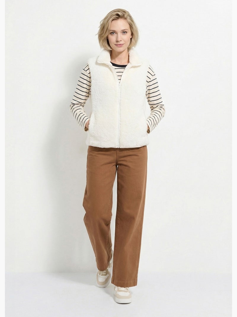 Veste fausse fourrure sans manches col montant - Afibel Ecru - Kiabi