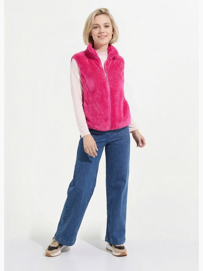 Veste fausse fourrure sans manches col montant - Afibel Rose fushia - Kiabi