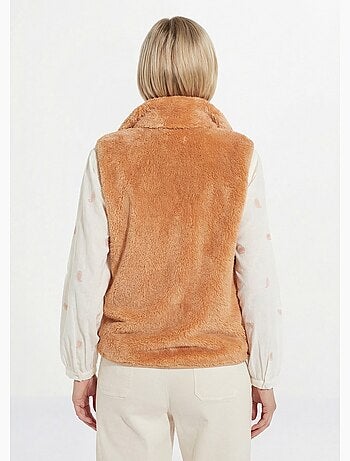 Veste fausse fourrure sans manches col montant