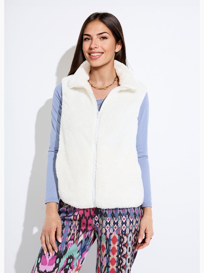 Veste fausse fourrure sans manches col montant Ecru Kiabi