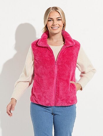 Veste fausse fourrure sans manches col montant