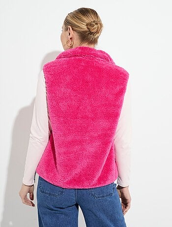 Veste fausse fourrure sans manches col montant