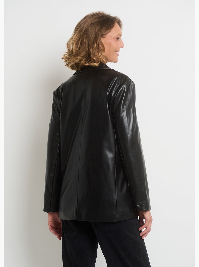 Veste faux cuir col tailleur 1 bouton - AFIBEL Noir mat - Kiabi