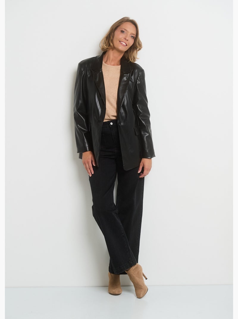 Veste faux cuir col tailleur 1 bouton - AFIBEL Noir mat - Kiabi