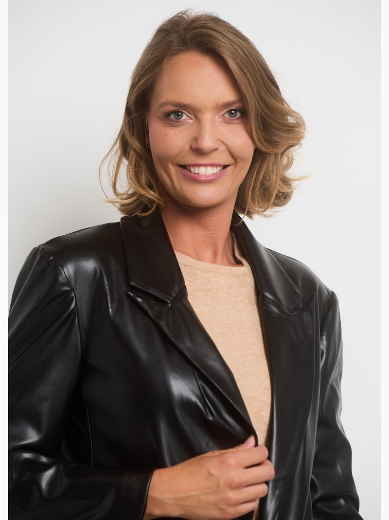 Veste faux cuir col tailleur 1 bouton - AFIBEL Noir mat - Kiabi