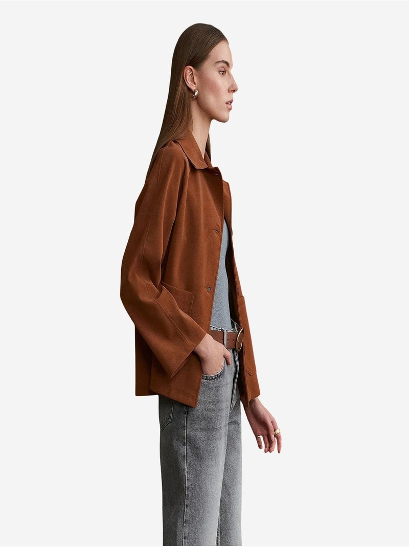 Veste femme à col chemise et boutons dilvin Camel - Kiabi