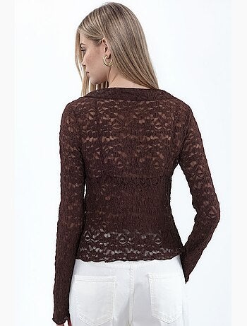 Veste femme en dentelle tissée avec fermeture nouée sur le devant busem