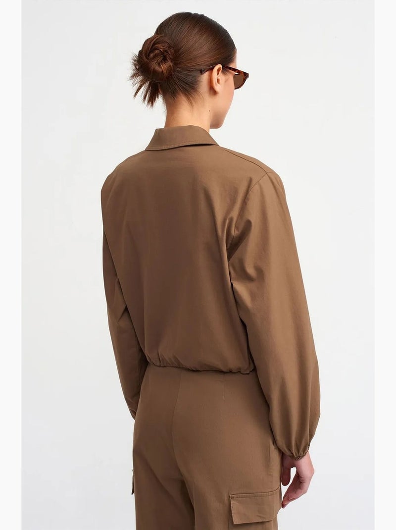 Veste femme en popeline de coton à fermeture éclair dilvin Kaki - Kiabi
