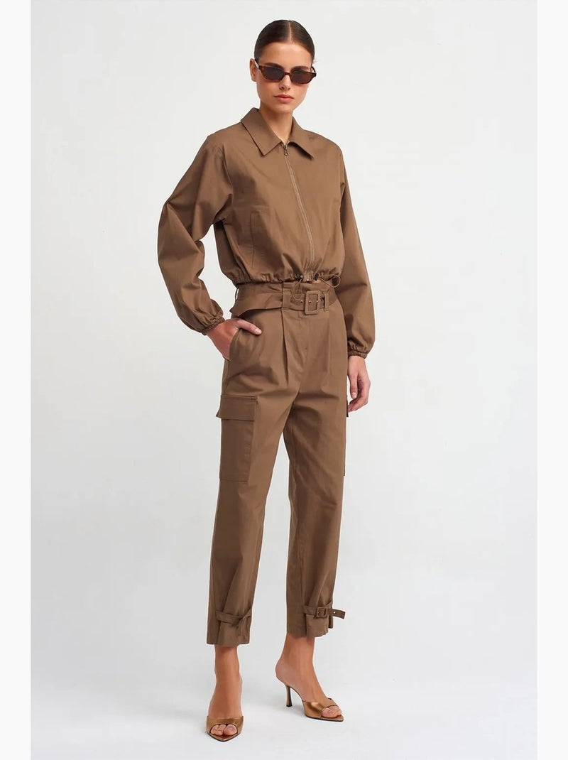 Veste femme en popeline de coton à fermeture éclair dilvin Kaki - Kiabi