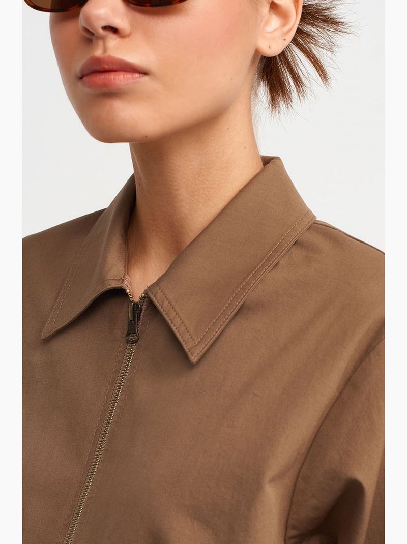 Veste femme en popeline de coton à fermeture éclair dilvin Kaki - Kiabi