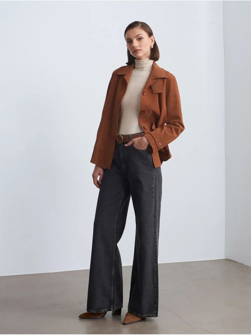 Veste femme en suédine avec boutons dilvin Camel - Kiabi