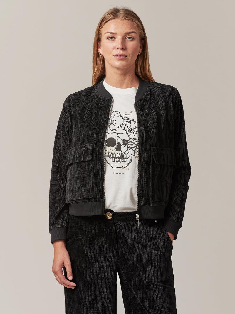 Veste femme en velours côtelé 'Deeluxe' Noir - Kiabi