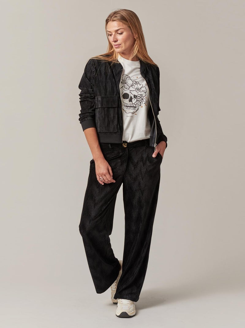 Veste femme en velours côtelé 'Deeluxe' Noir - Kiabi