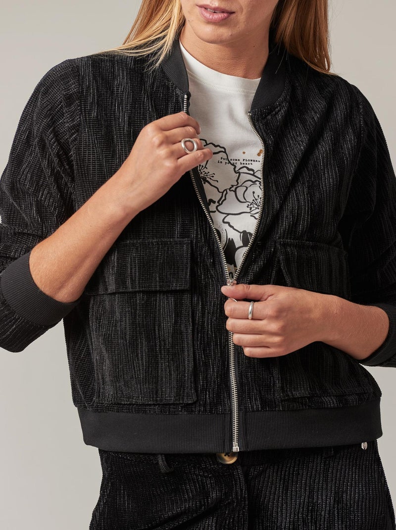 Veste femme en velours côtelé 'Deeluxe' Noir - Kiabi