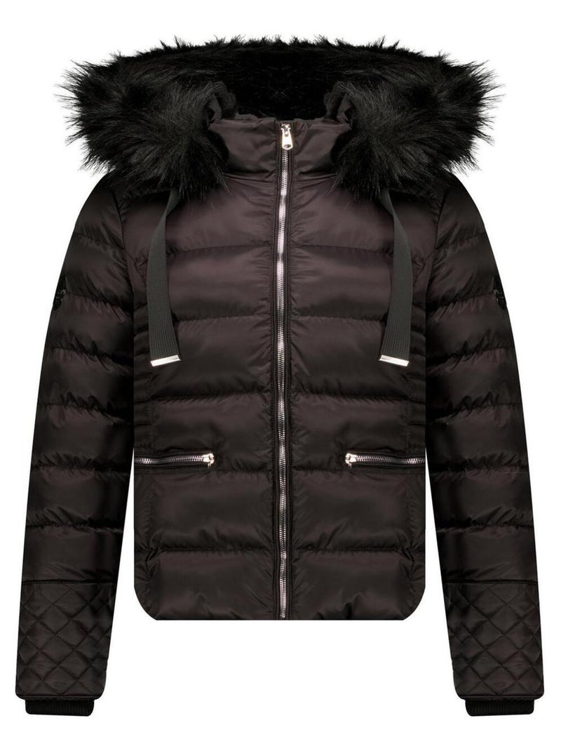 Veste femme matelassée avec capuche imitation fourrure 'Deeluxe' Noir - Kiabi