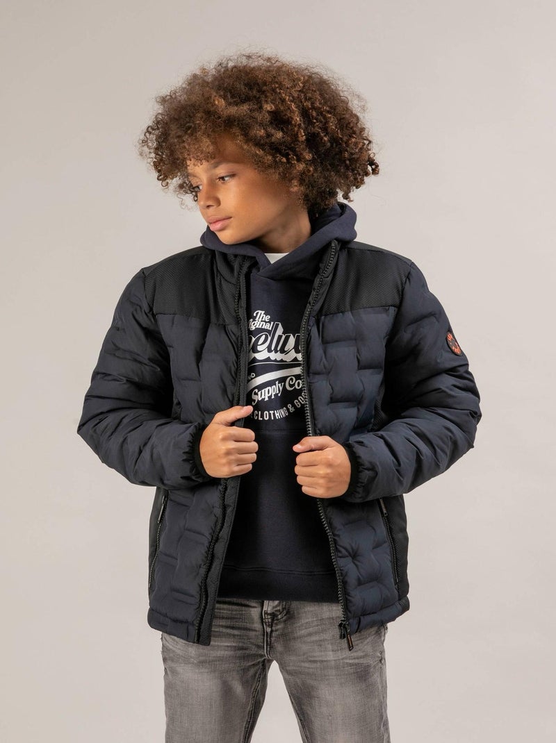 Veste garçon bi-matière au matelassage graphique 'Deeluxe' Bleu nuit - Kiabi