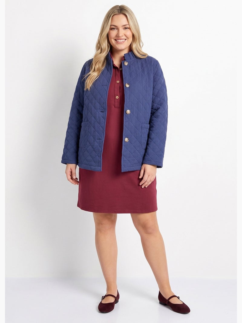 Veste gaze coton matelassée, col plissé - afibel Bleu marine - Kiabi