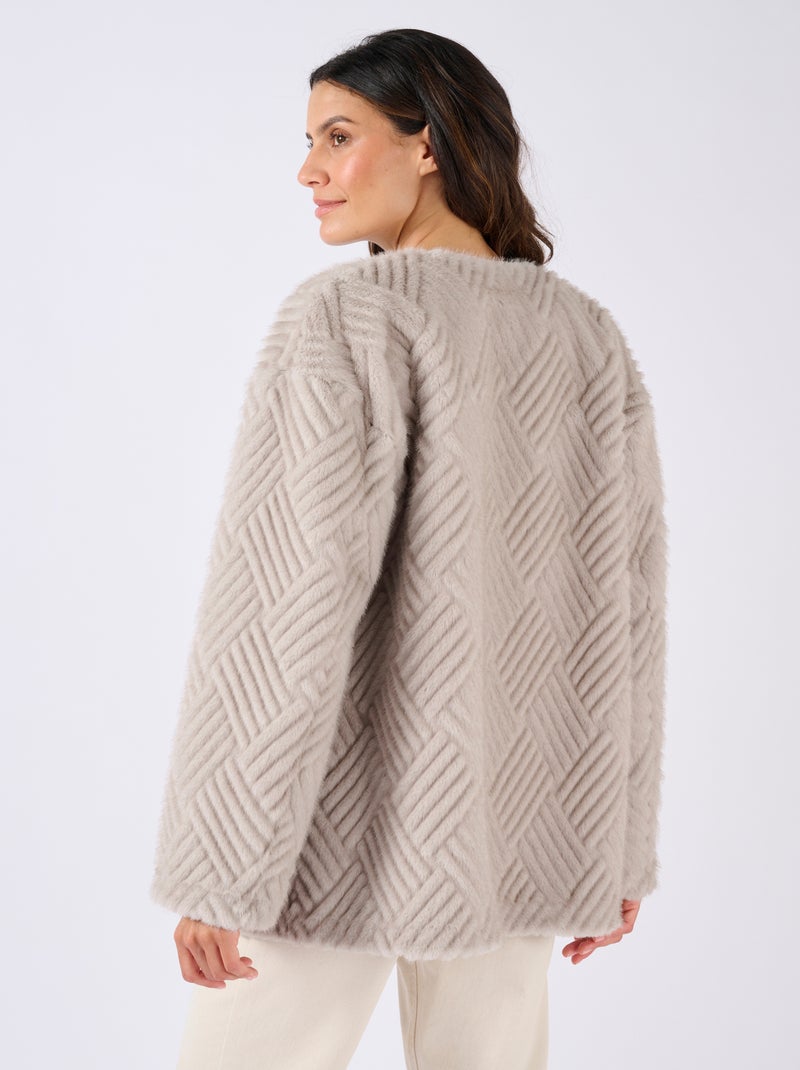 Veste imitation fourrure et suédine - Damart Gris - Kiabi