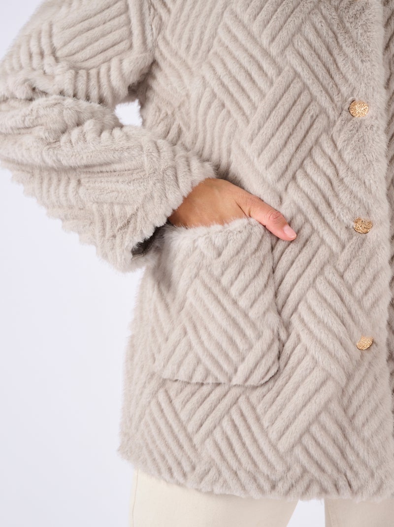 Veste imitation fourrure et suédine - Damart Gris - Kiabi