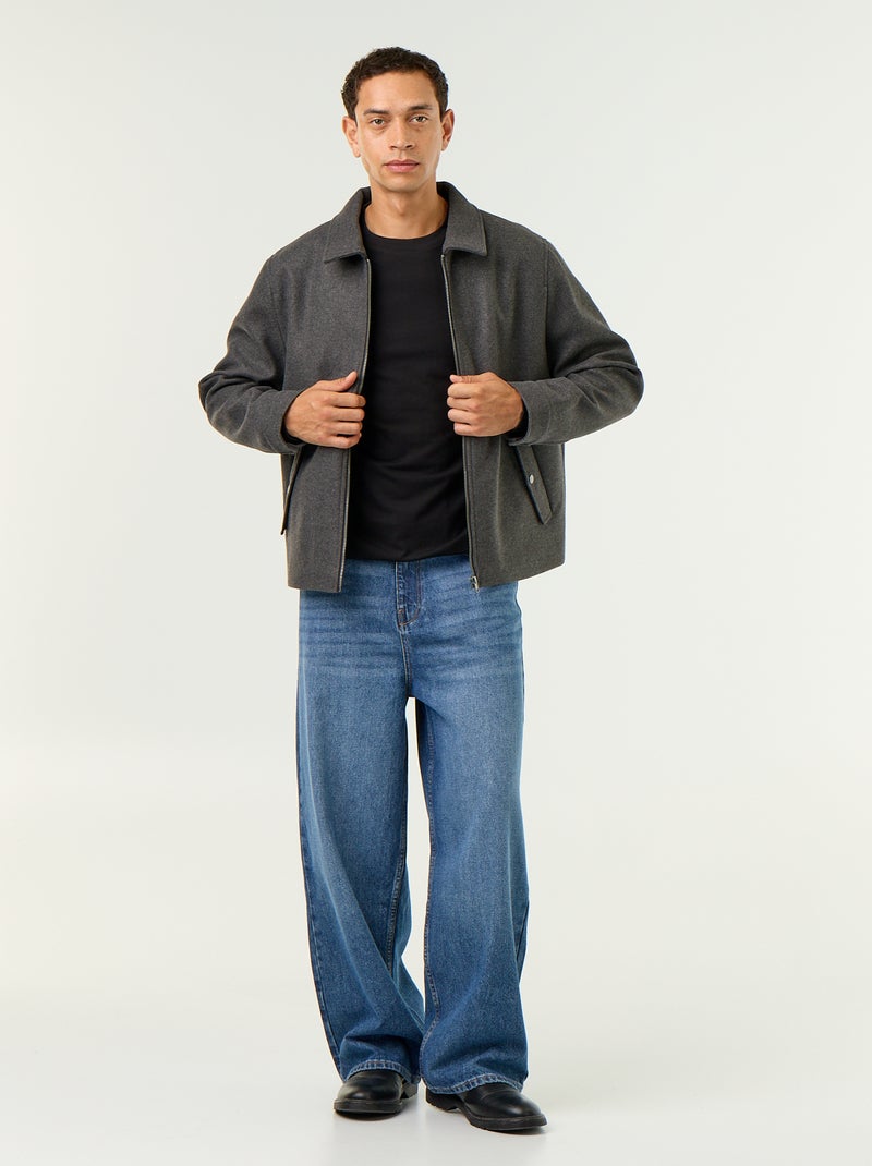 Veste imitation lainage col chemise Gris - Kiabi