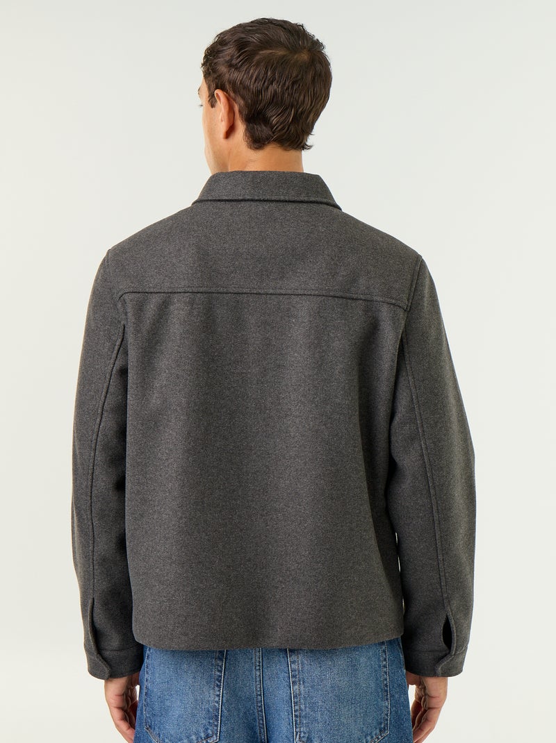 Veste imitation lainage col chemise Gris - Kiabi