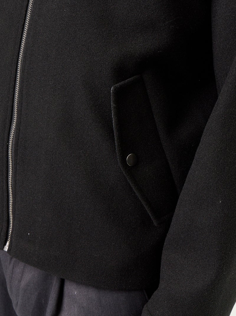 Veste imitation lainage col chemise Noir - Kiabi