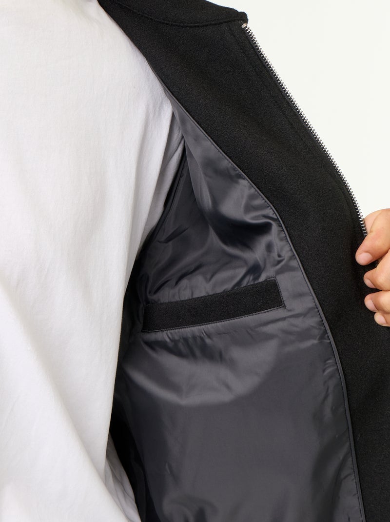 Veste imitation lainage col chemise Noir - Kiabi
