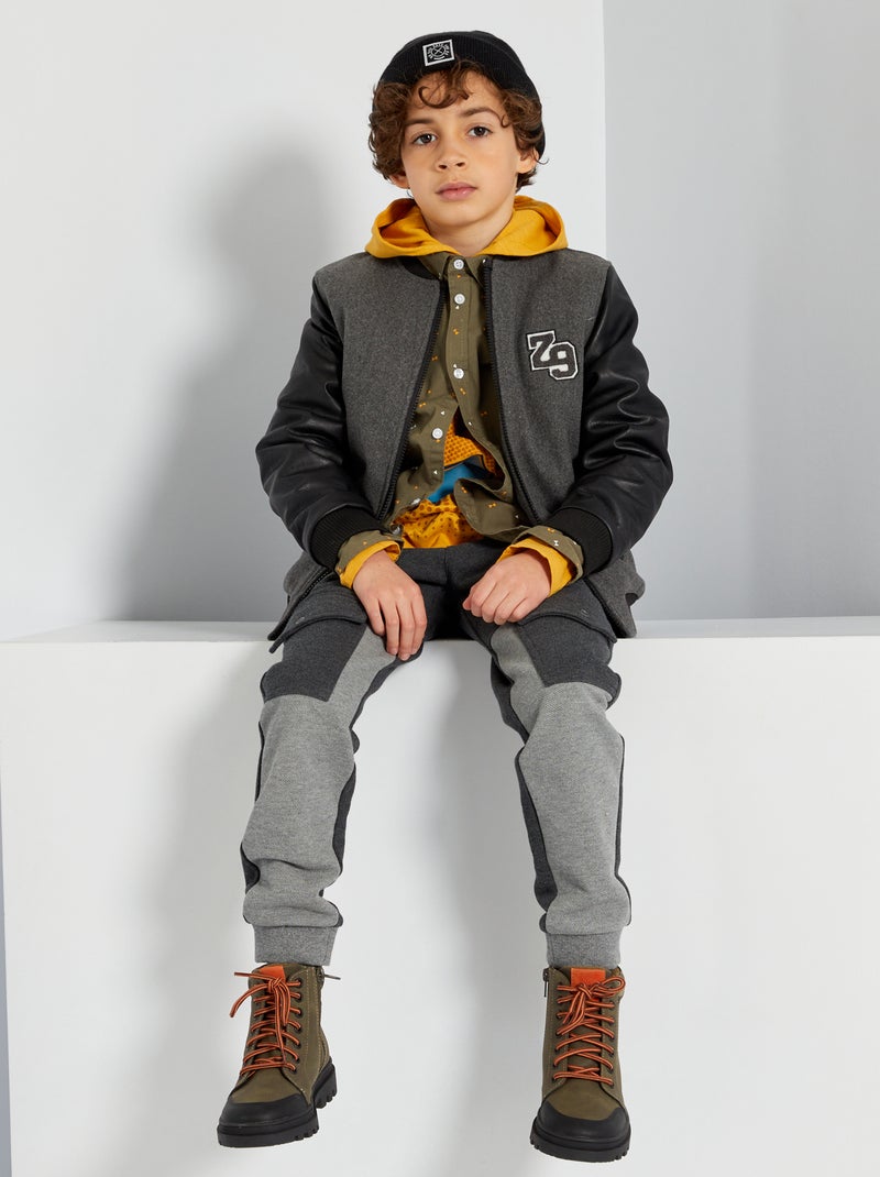 Veste imitation lainage gris/noir - Kiabi