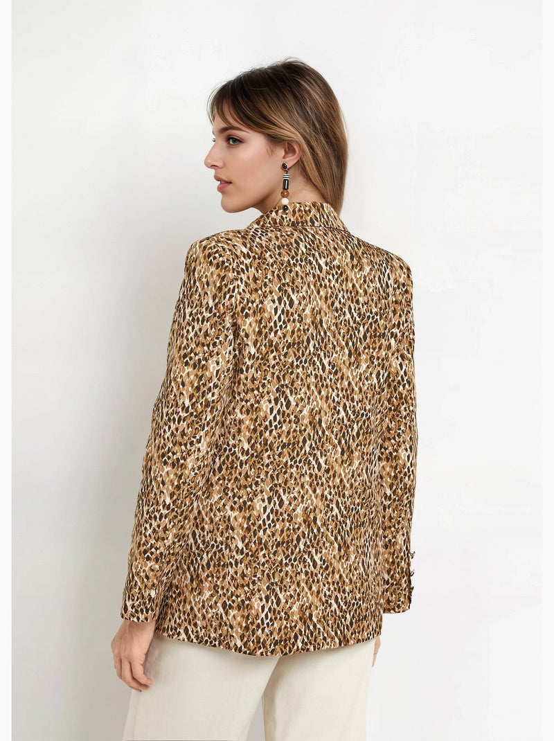 Veste imprimé arty, col tailleur - AFIBEL Camel - Kiabi