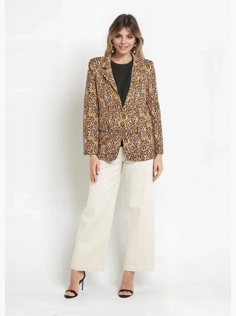 Veste imprimé arty, col tailleur - AFIBEL Camel - Kiabi
