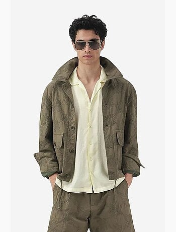 Veste jacquard fleurie boutonnée col chemise giesto