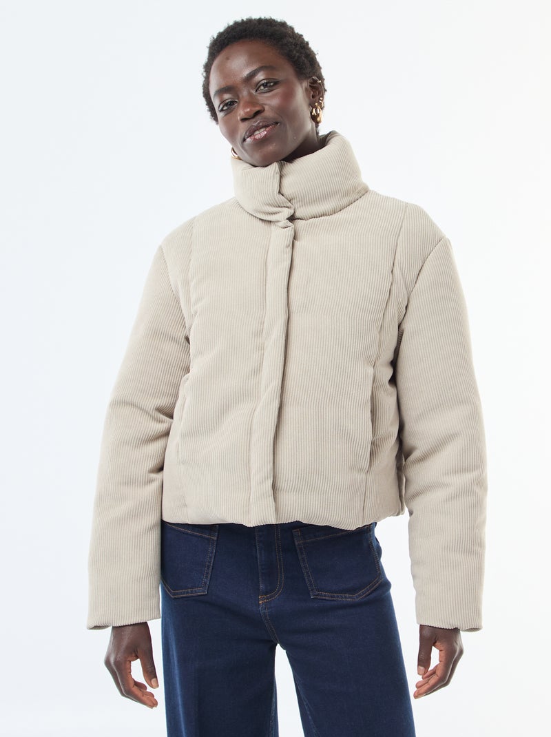 Veste 'JDY' matière côtelée avec col enveloppant Beige - Kiabi