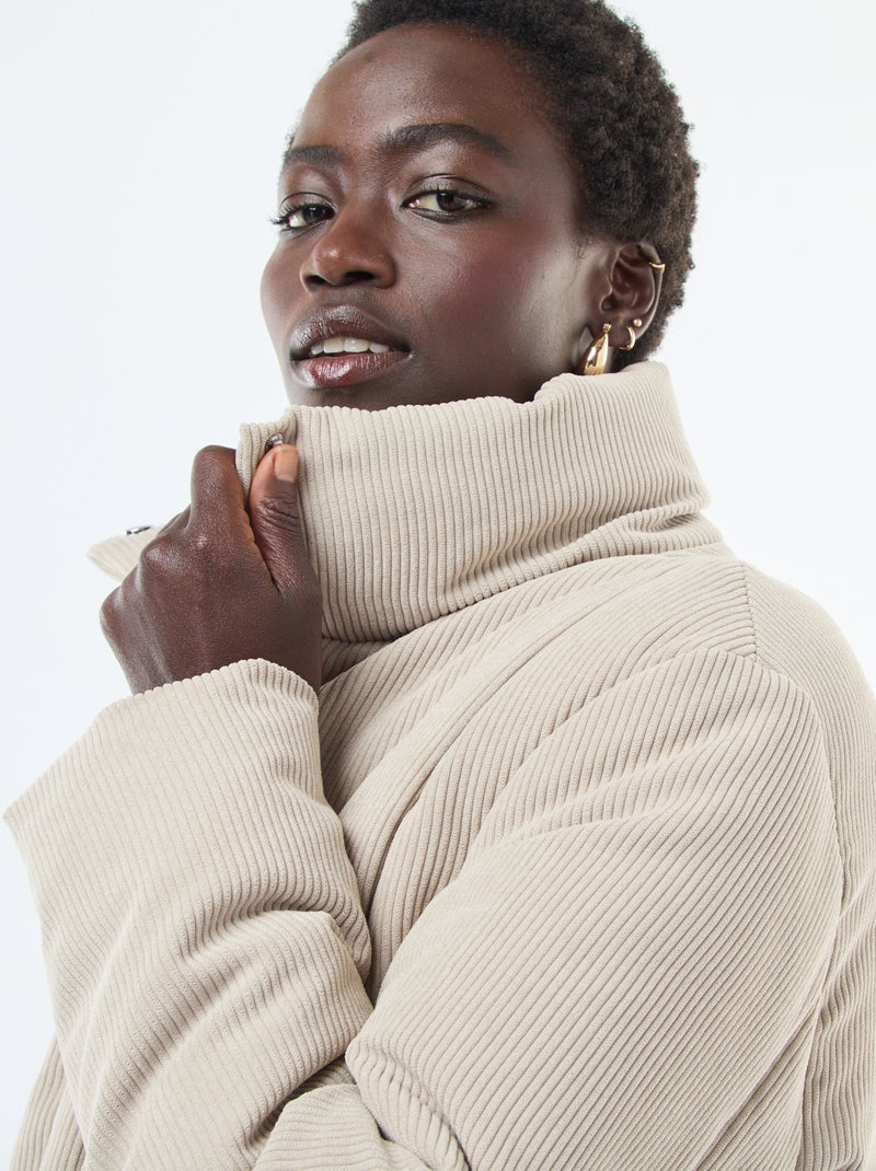 Veste 'JDY' matière côtelée avec col enveloppant Beige - Kiabi