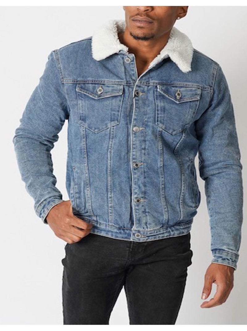 Veste jean sherpa Kebello Bleu ciel - Kiabi