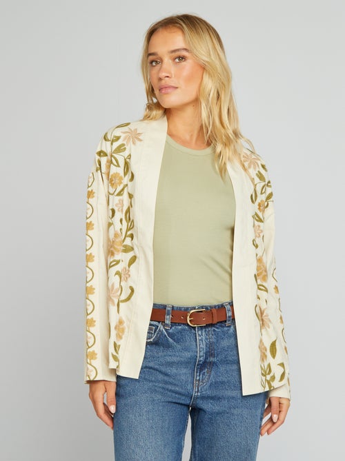 Veste kimono courte brodée - Kiabi